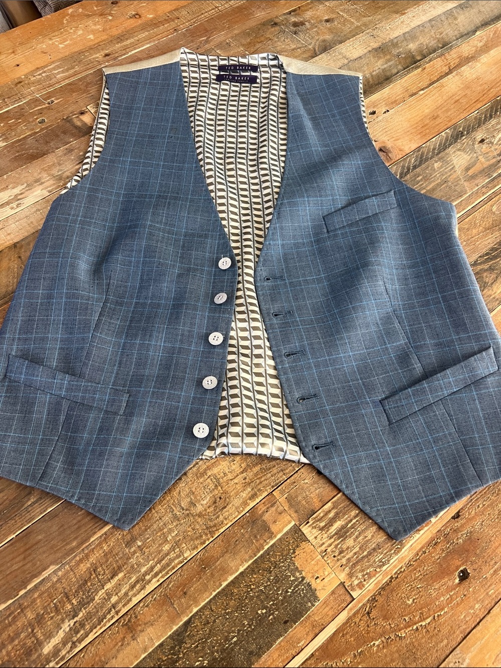 Ted Baker Blue Plaid Men's Dress Vest
